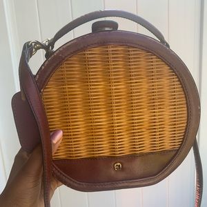Etienne Aigner maroon wicker and leather bag